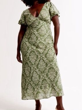 Abercrombie & Fitch Ruffle Sleeve Maxi Dress, Green, L